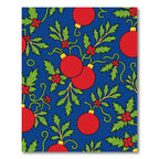 Red Ornaments Green Holly Blue Background Rug