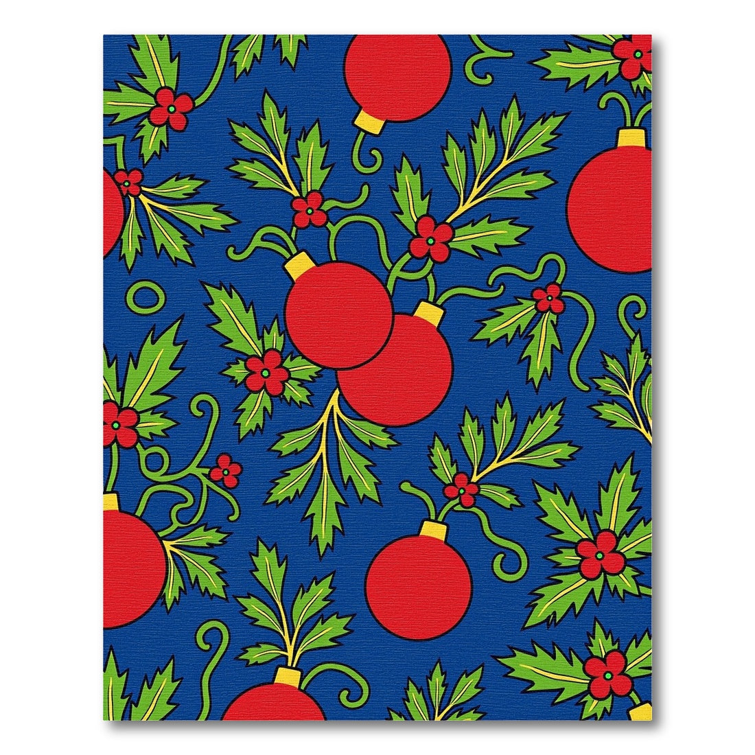 Red Ornaments Green Holly Blue Background Rug