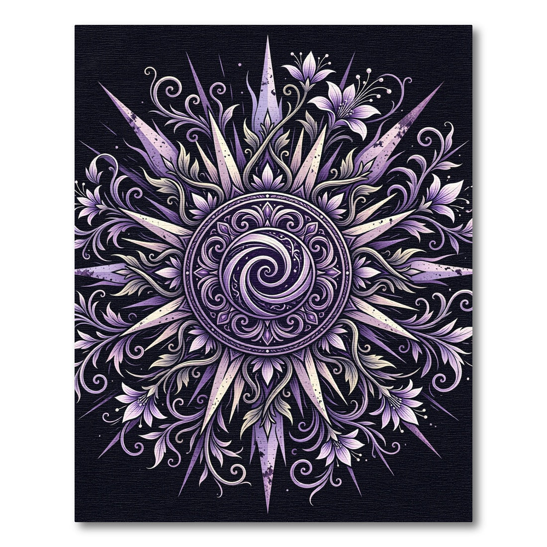 Ethereal Lavender Floral Starburst Mandala Rug