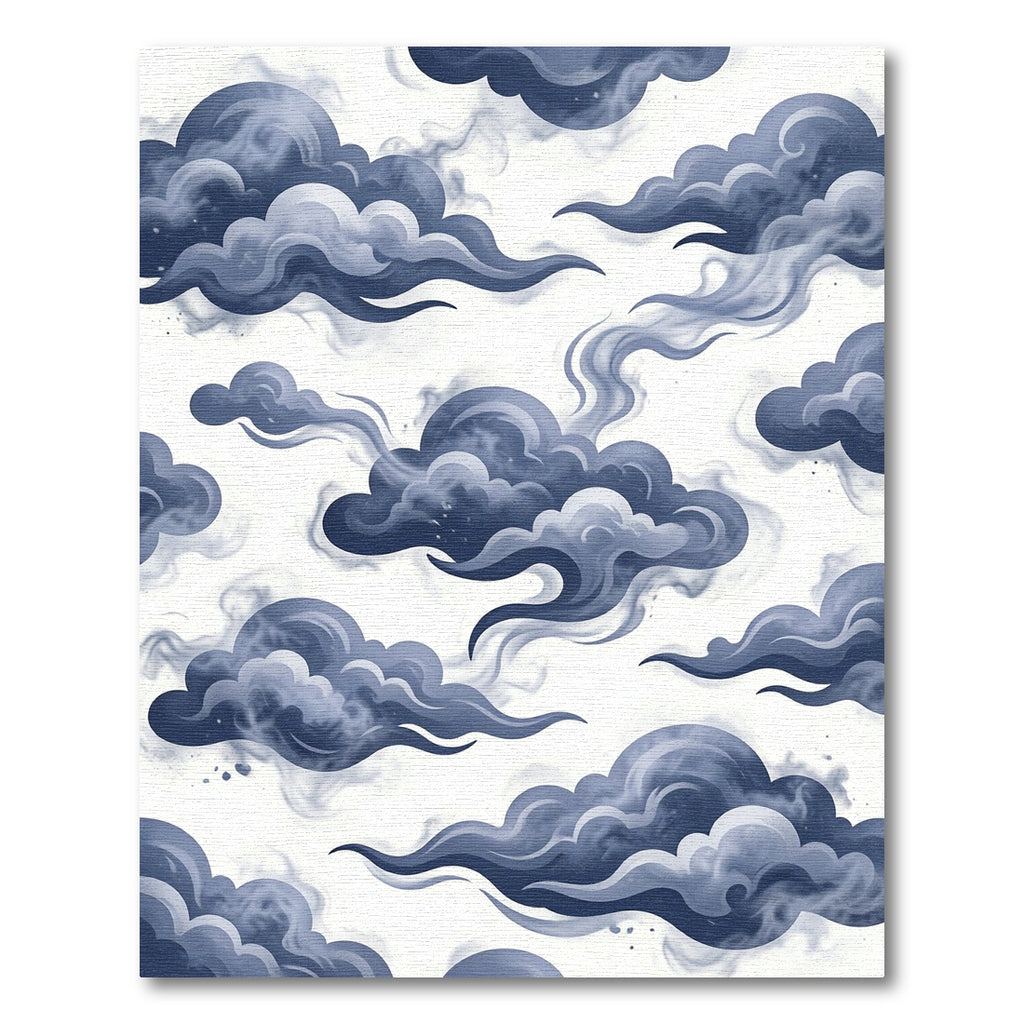 Moody Blue Ethereal Swirling Clouds Rug