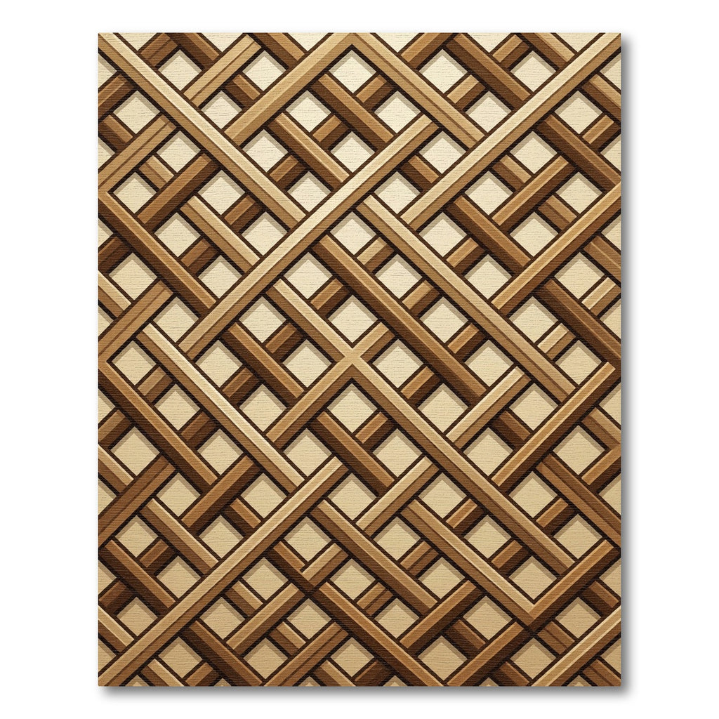 Geometric Interlocking Wooden Lattice Rug
