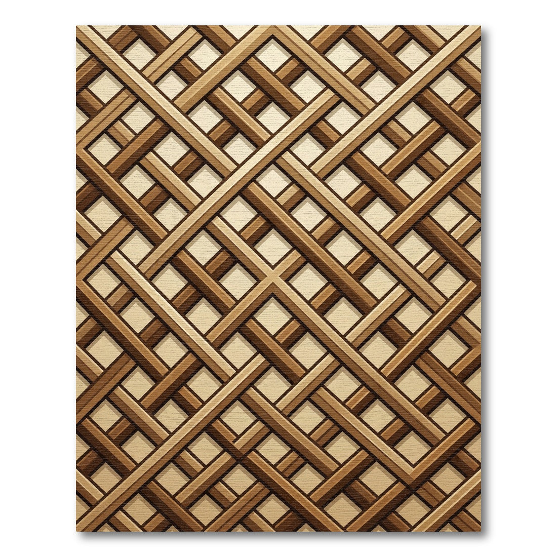 Geometric Interlocking Wooden Lattice Rug