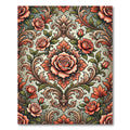 Vintage Salmon Rose Acanthus Scroll Rug