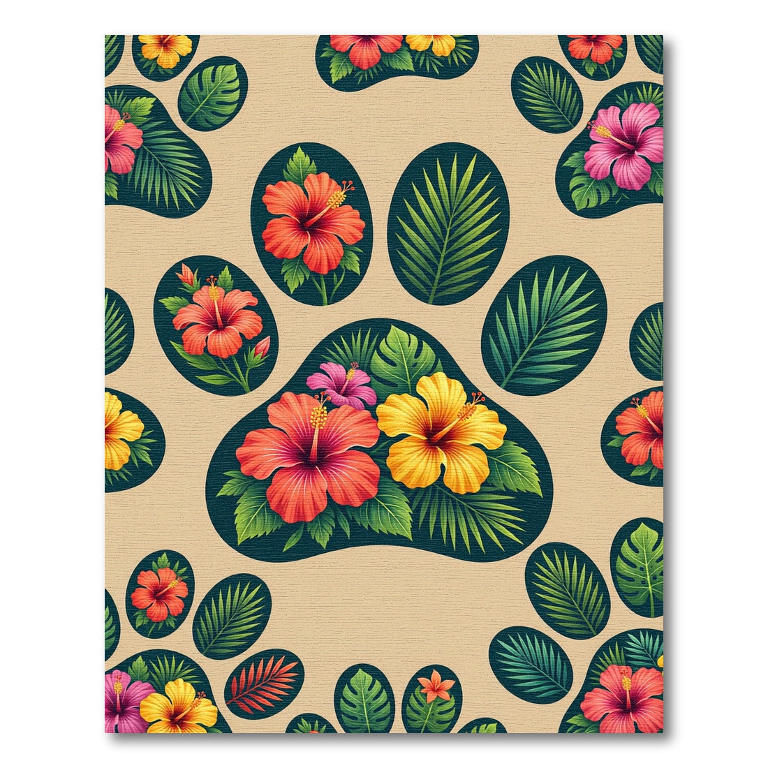 Tropical Hibiscus Paw Meadow Illustration Rug