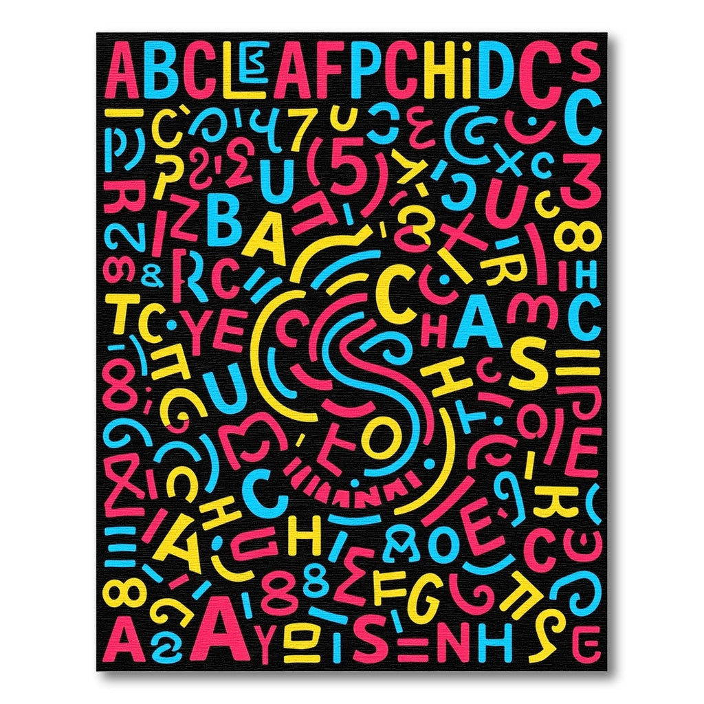 Retro Alphabet And Numbers Scattered Rug