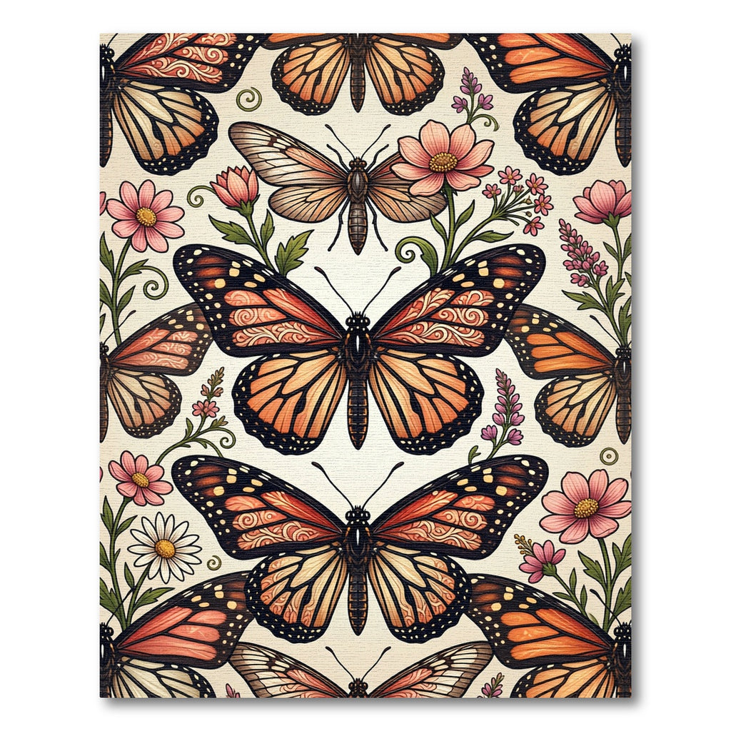 Whimsical Orange Butterfly Garden Meadow Rug