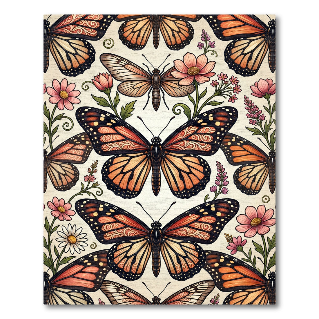 Whimsical Orange Butterfly Garden Meadow Rug