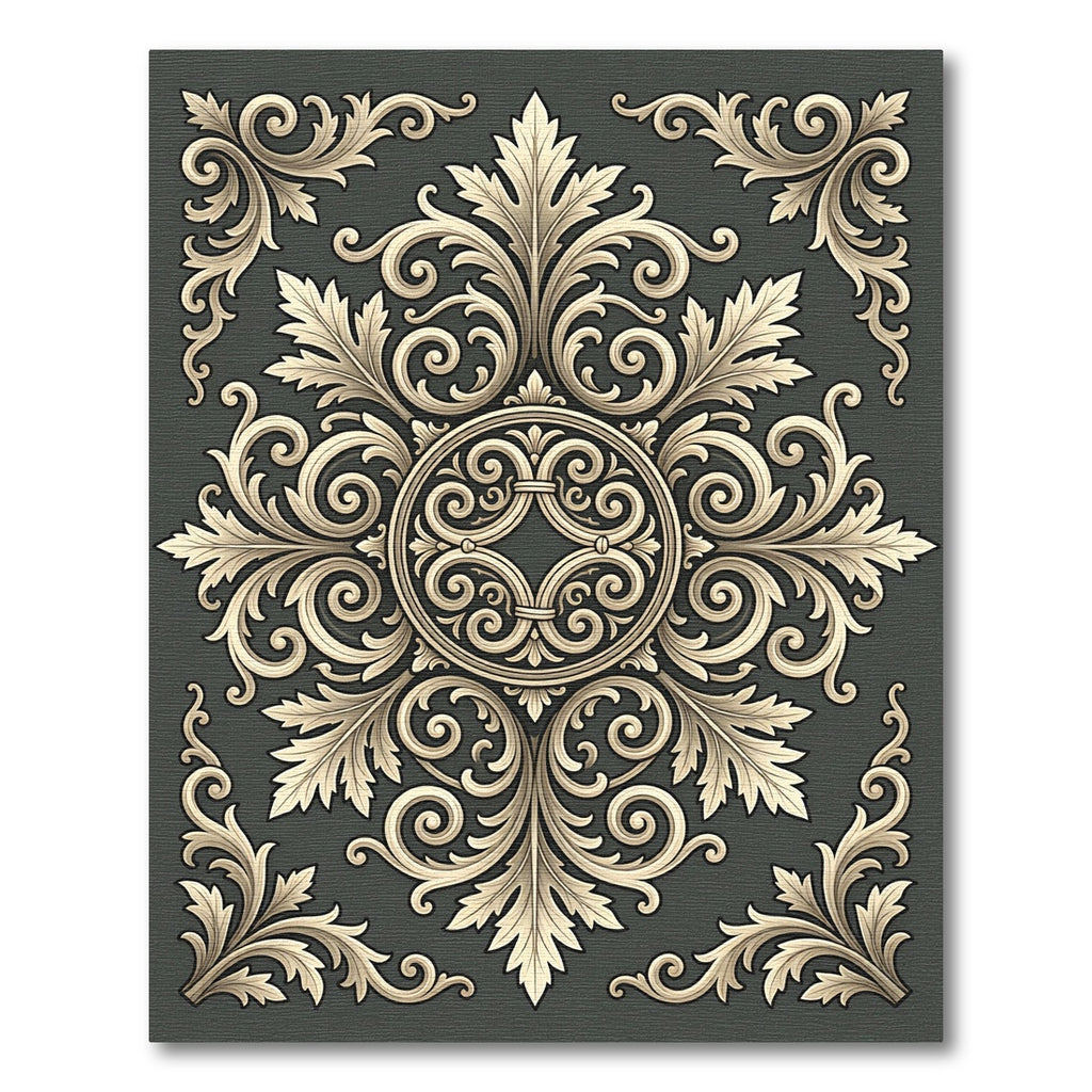 Ornate gold acanthus scrollwork medallion Rug