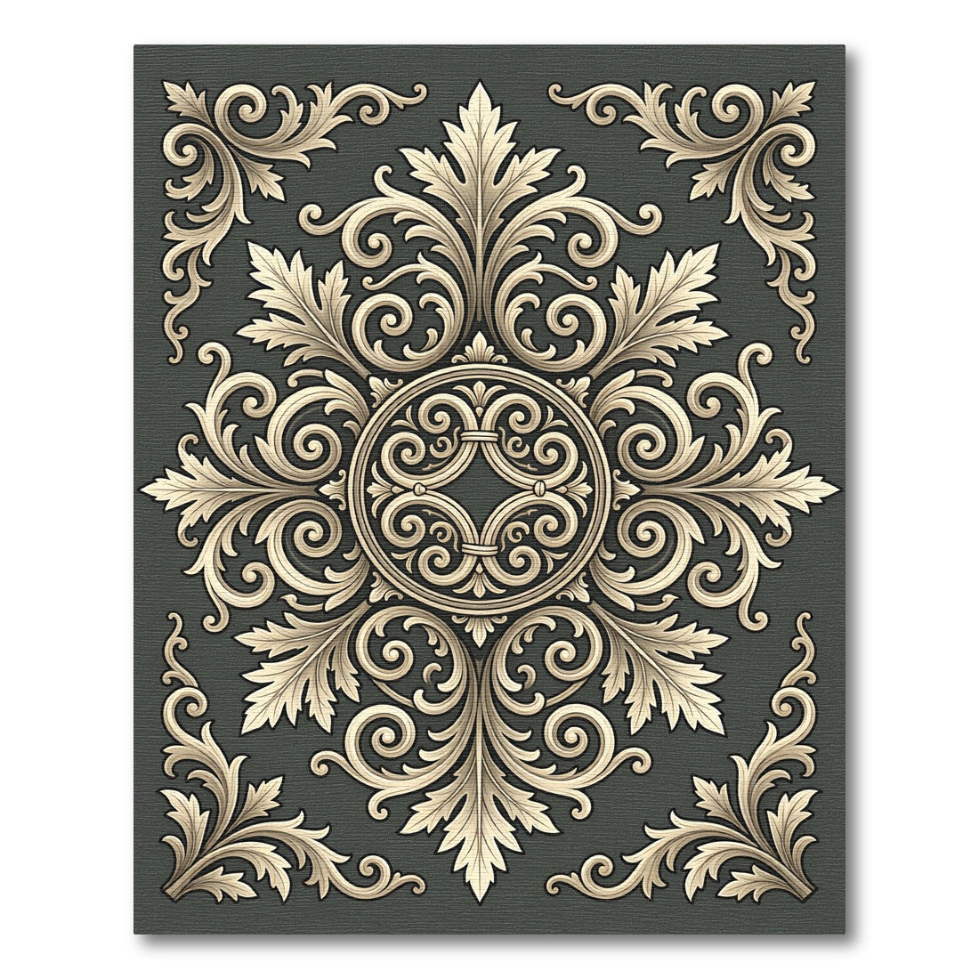 Ornate gold acanthus scrollwork medallion Rug