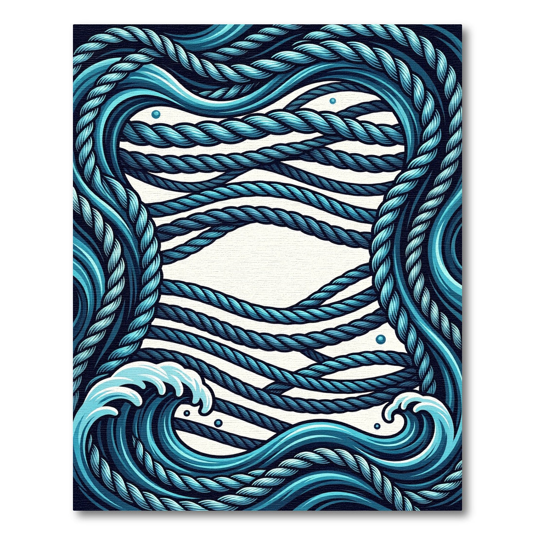 Blue Rope Ocean Wave Abstract Rug