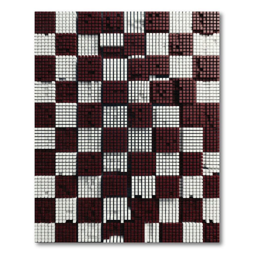 Modern Deep Red White Grid Cube Rug