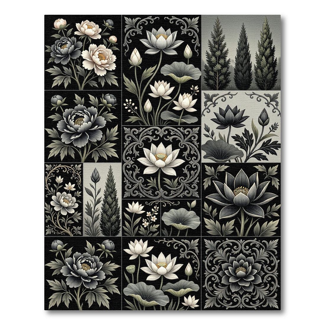 Monochromatic Floral Lotus Grove Rug