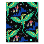 Whimsical Green Dragon Castle Night Rug