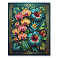 Lush Teal Botanical Tropical Orchid Hibiscus Rug