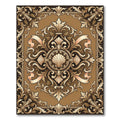 Ornate Gold Shell Baroque Scroll Medallion Rug