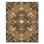 Ornate Gold Shell Baroque Scroll Medallion Rug
