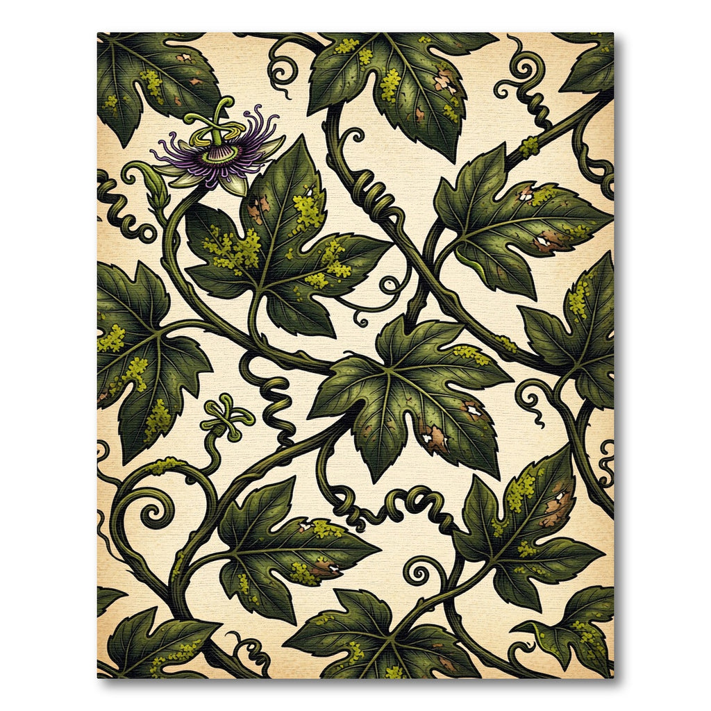 Vintage Green Passionflower Botanical Vine Rug