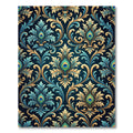 Opulent Peacock Feather Gold Teal Damask Rug
