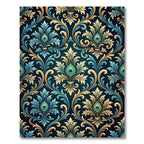 Opulent Peacock Feather Gold Teal Damask Rug