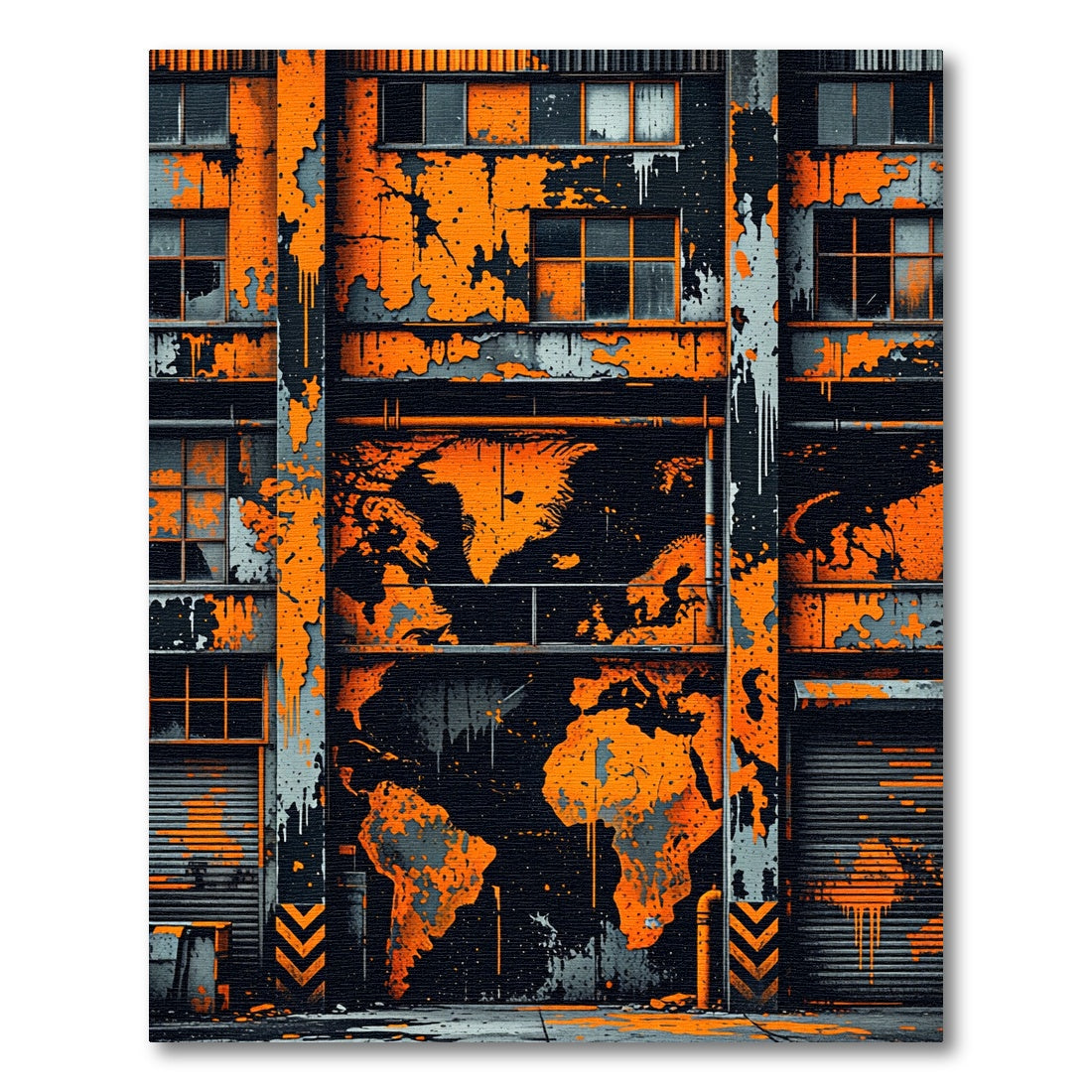 Urban Industrial World Map Wall Art Rug