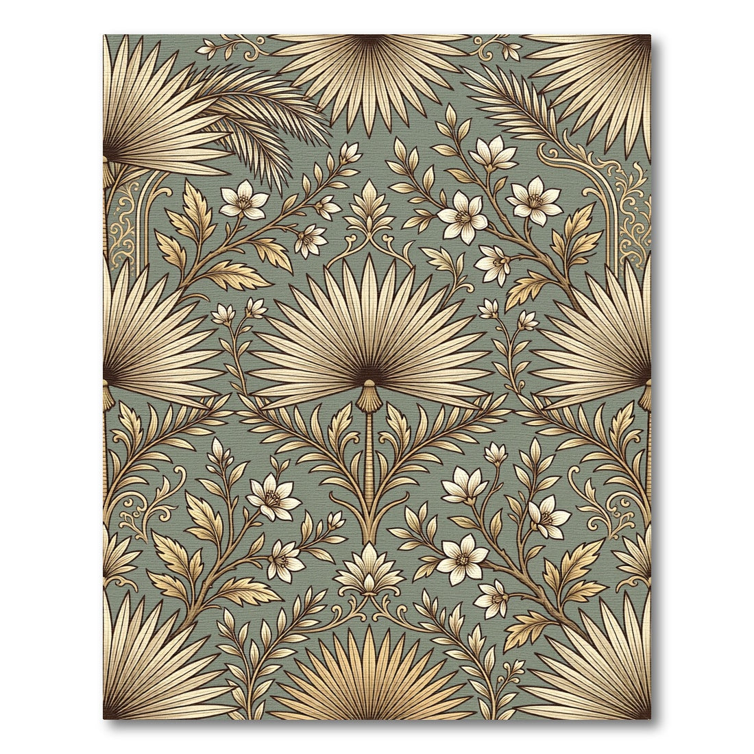 Green Gold Tropical Palm Foliage Rug