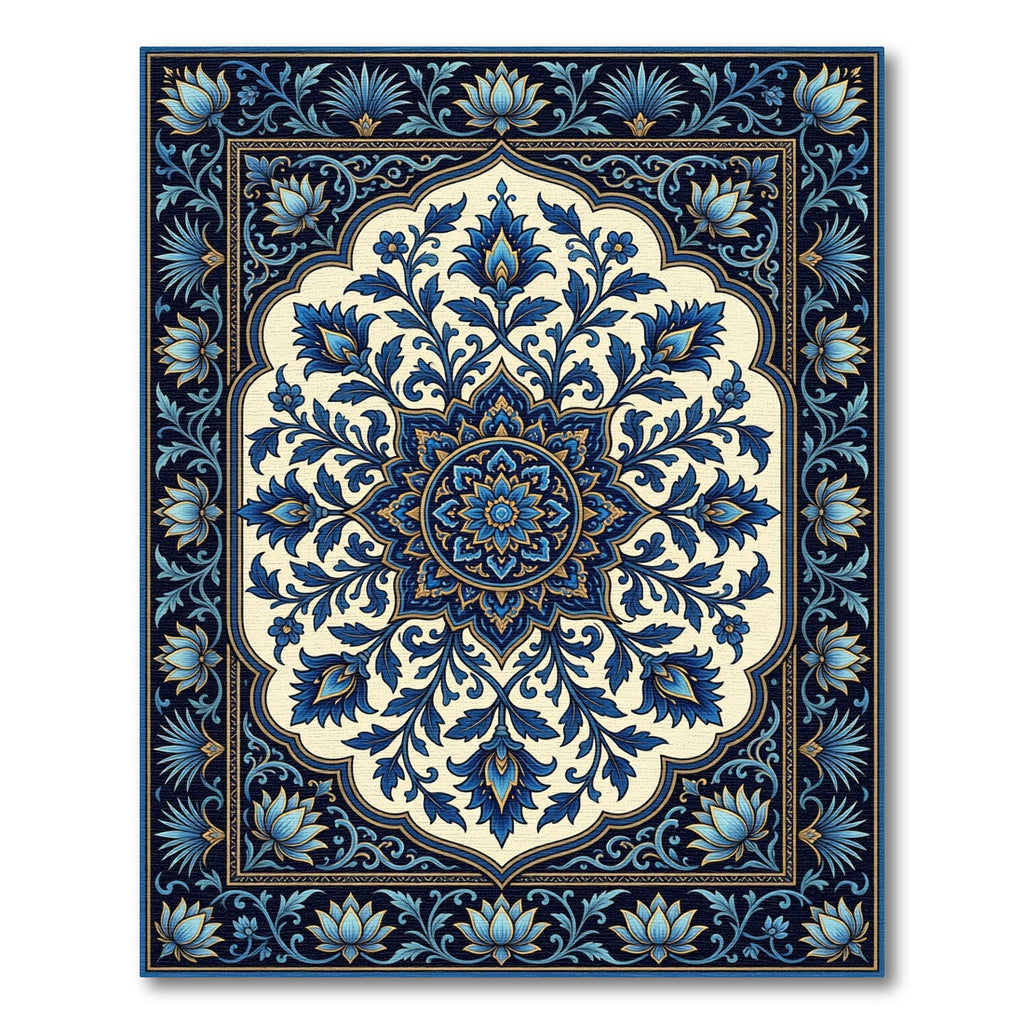 Deep Blue Royal Floral Medallion Rug