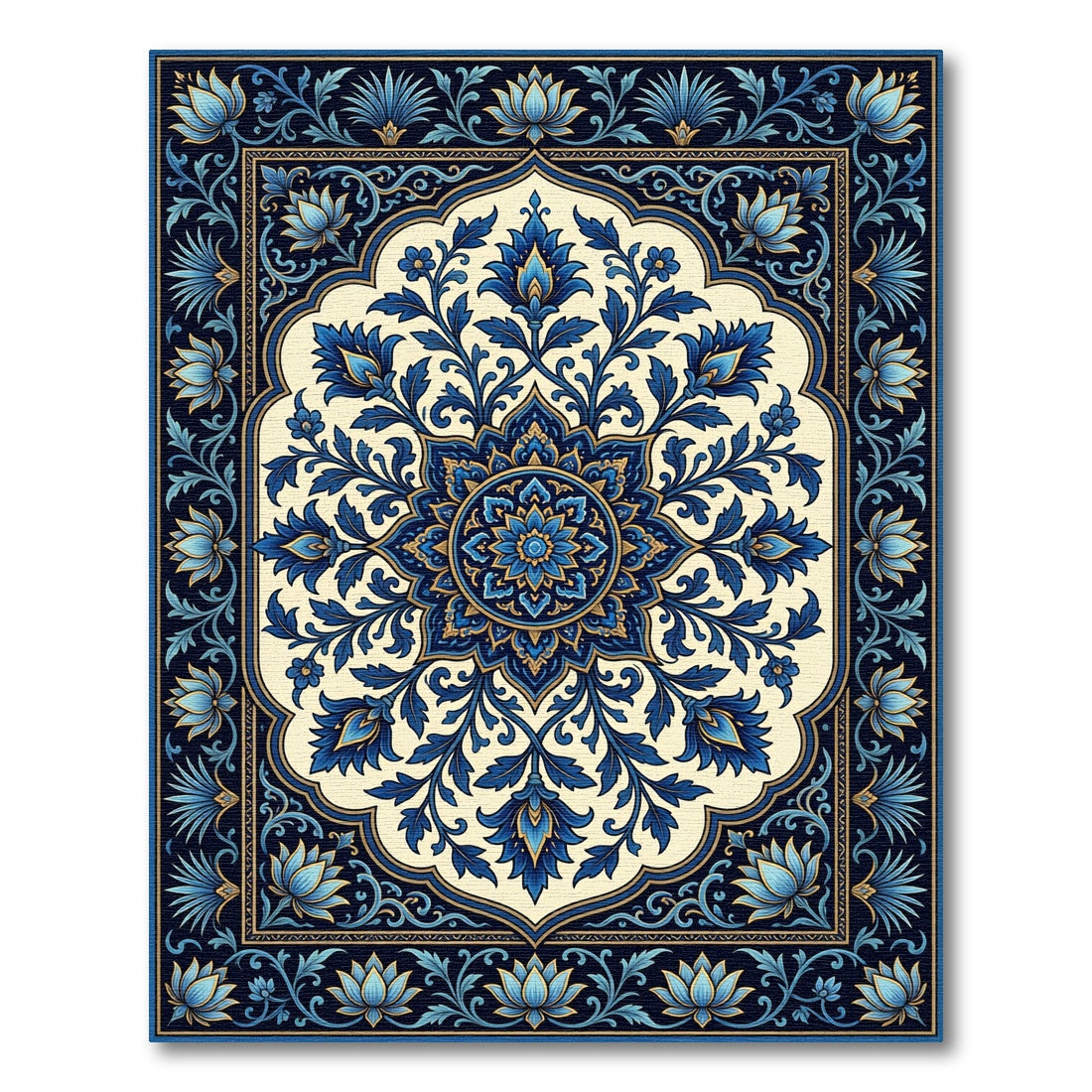 Deep Blue Royal Floral Medallion Rug