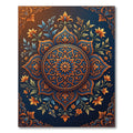 Intricate Floral Medallion Blue Orange Rug