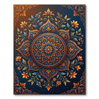 Intricate Floral Medallion Blue Orange Rug