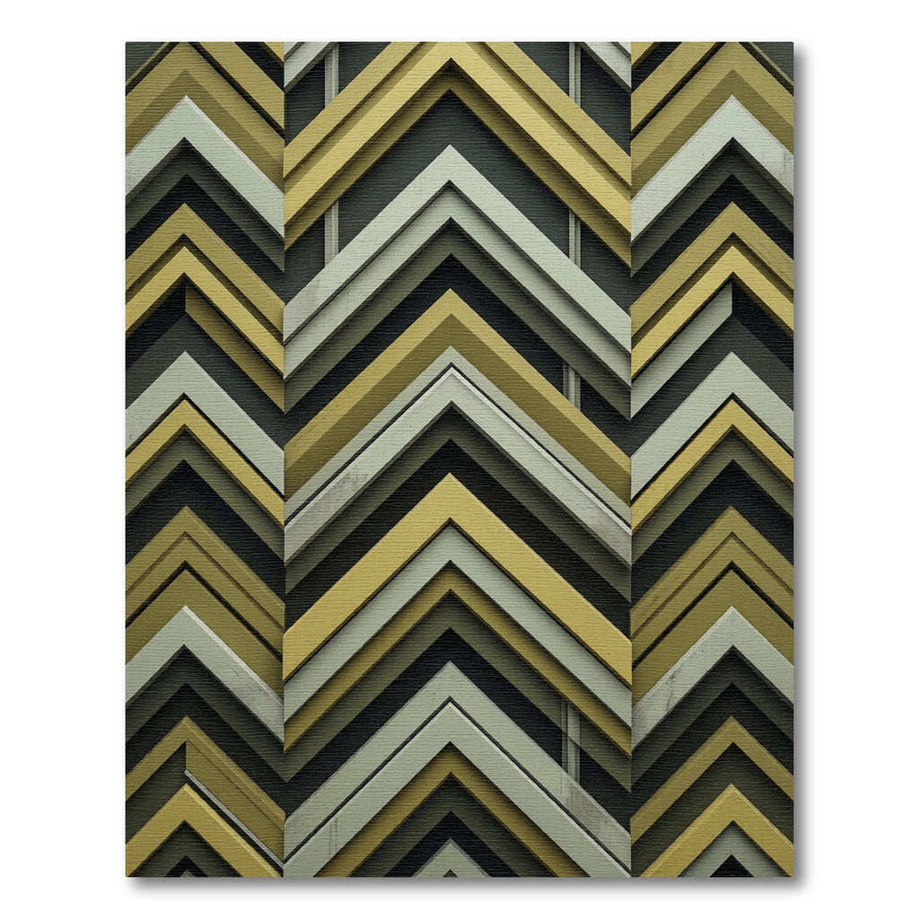 Modern Ochre and Sage Chevron Stripe Rug