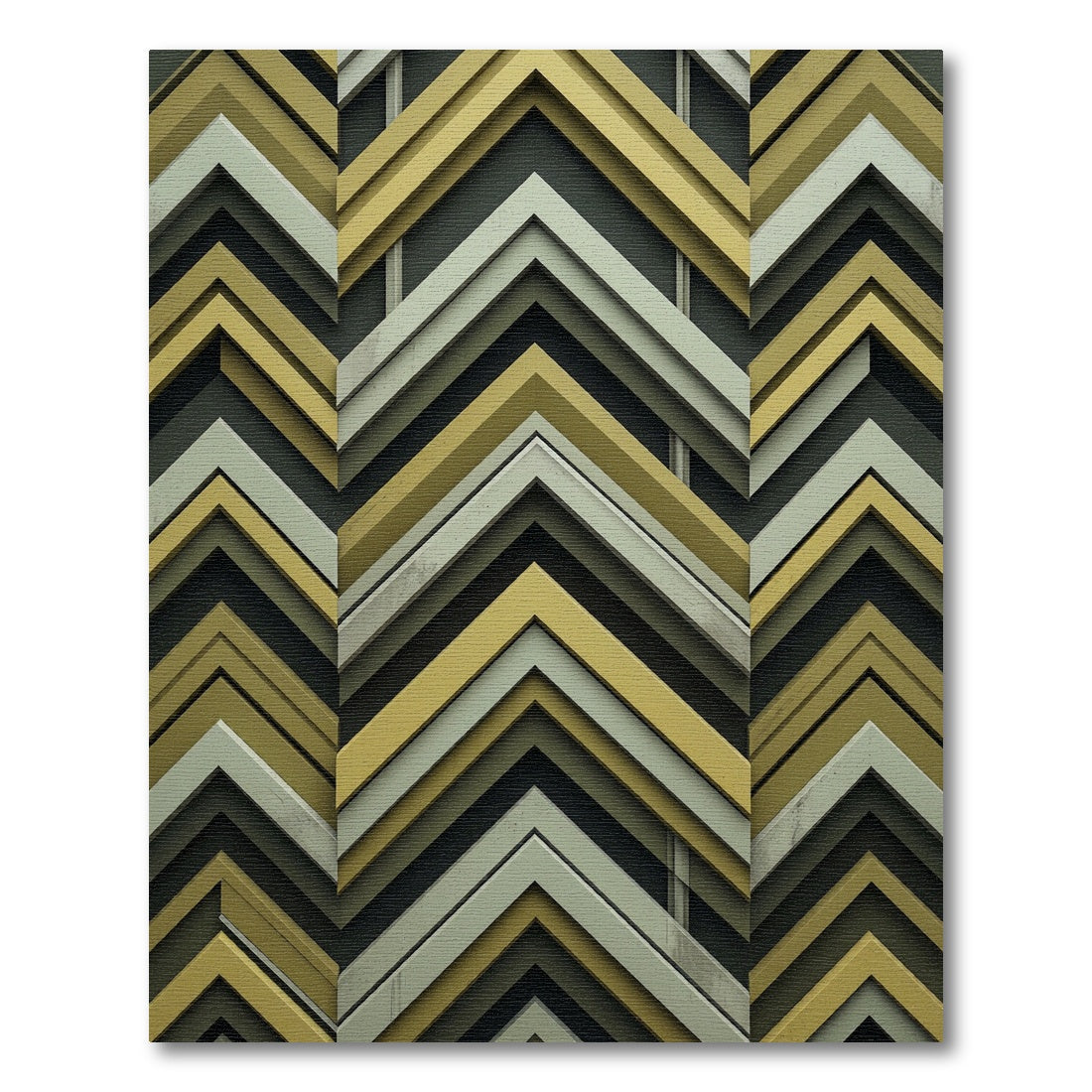 Modern Ochre and Sage Chevron Stripe Rug