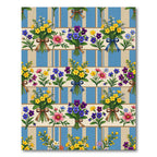 Victorian Blue Striped Floral Bouquet Rug