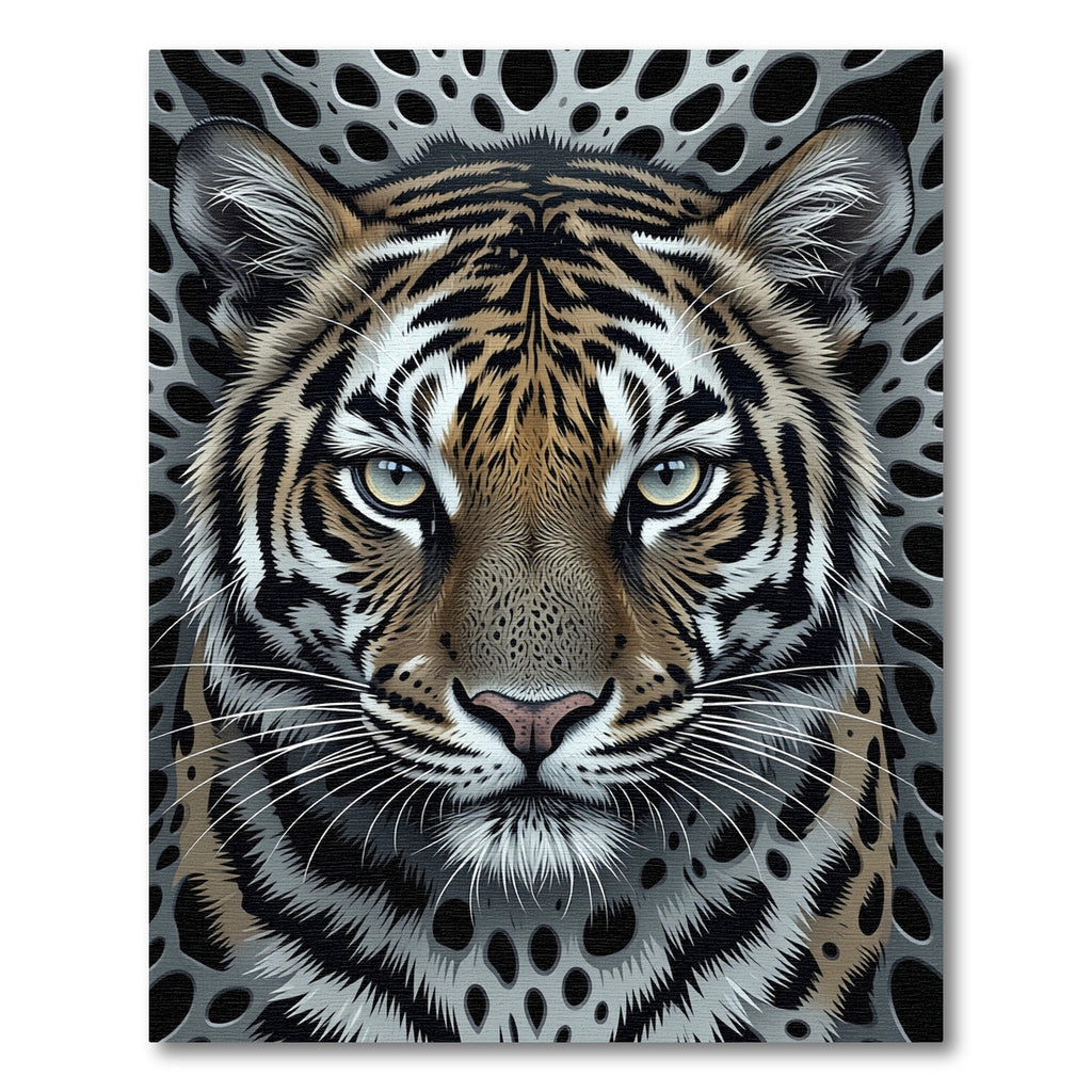 Fierce Tiger Face Grayscale Background Rug