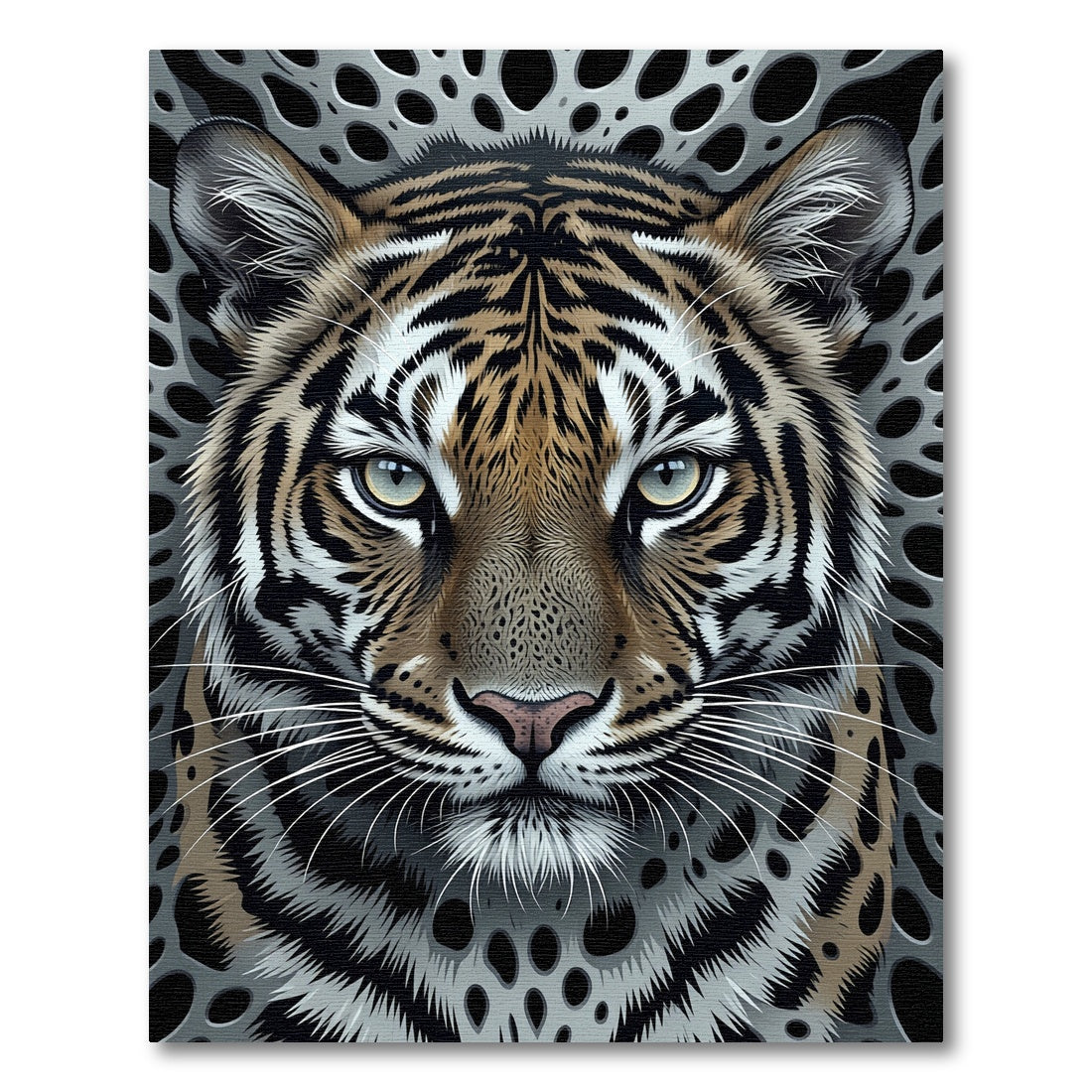 Fierce Tiger Face Grayscale Background Rug