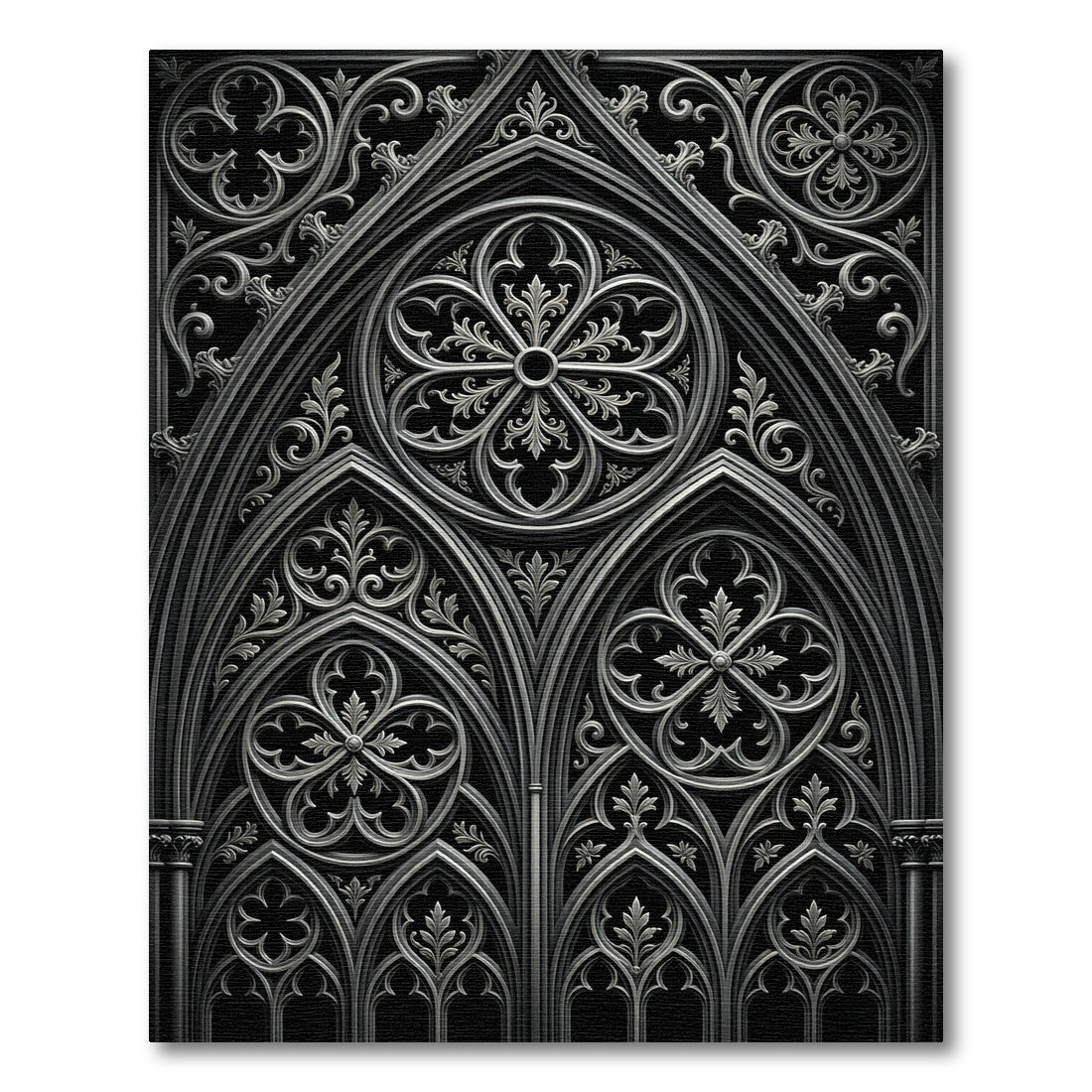 Gothic Silver Quatrefoil Arched Screen Rug
