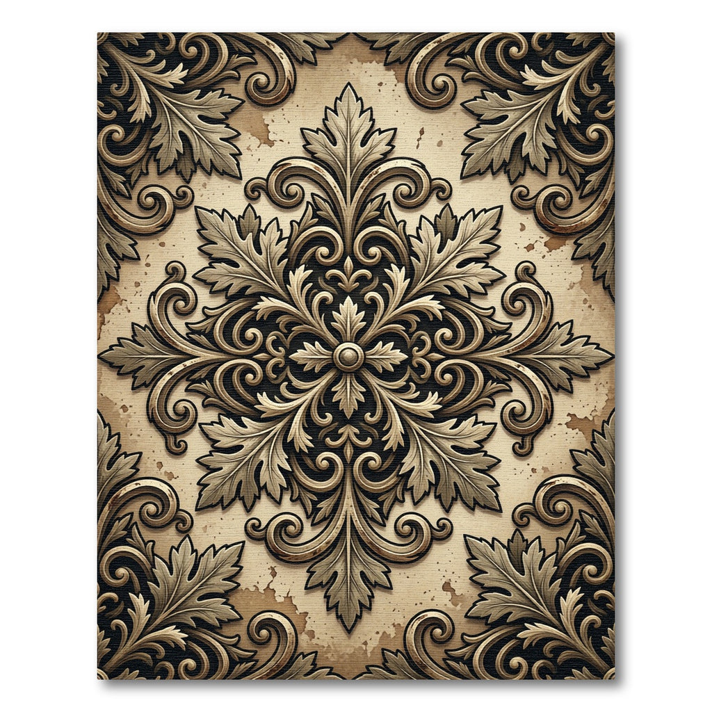 Vintage Ornate Acanthus Scroll Medallion Rug