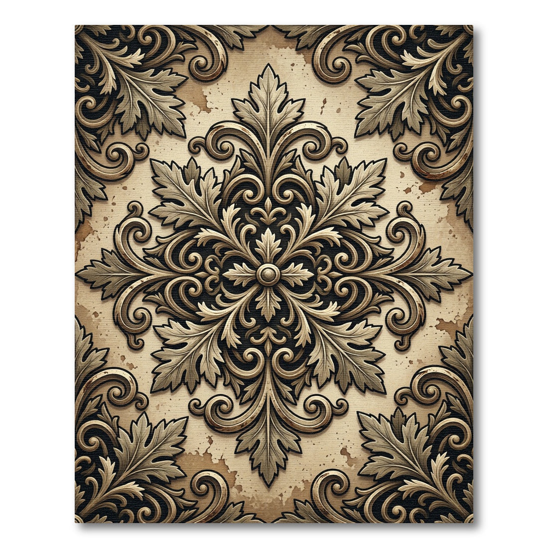 Vintage Ornate Acanthus Scroll Medallion Rug