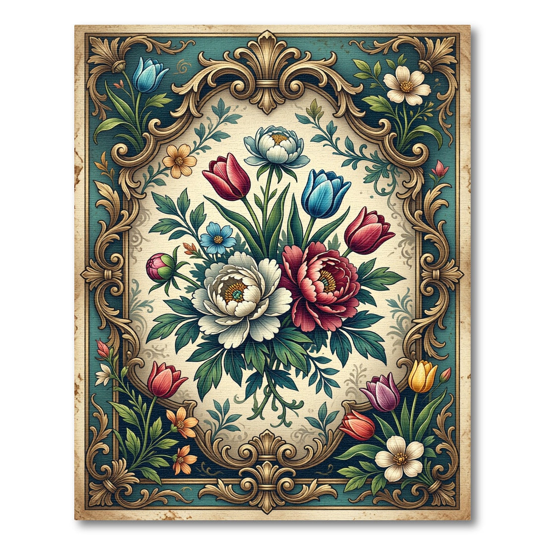 Ornate Baroque Floral Bouquet Wall Art Rug