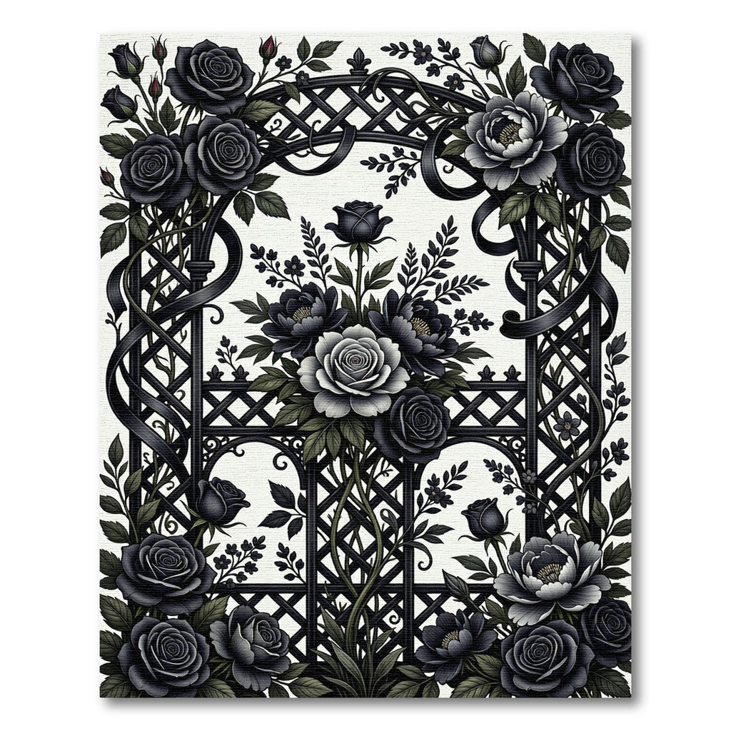 Gothic Black Rose Garden Lattice Rug