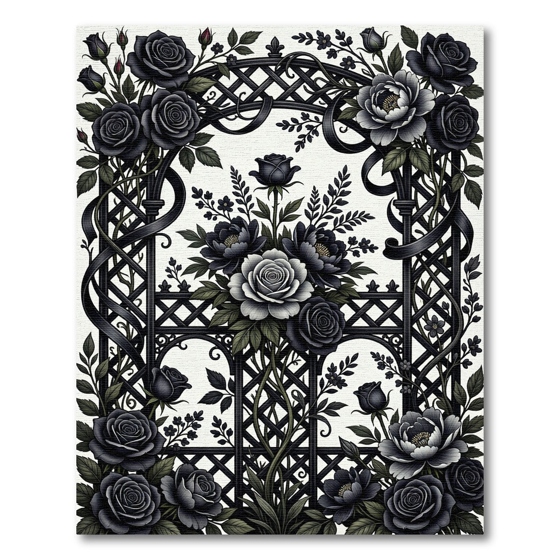 Gothic Black Rose Garden Lattice Rug