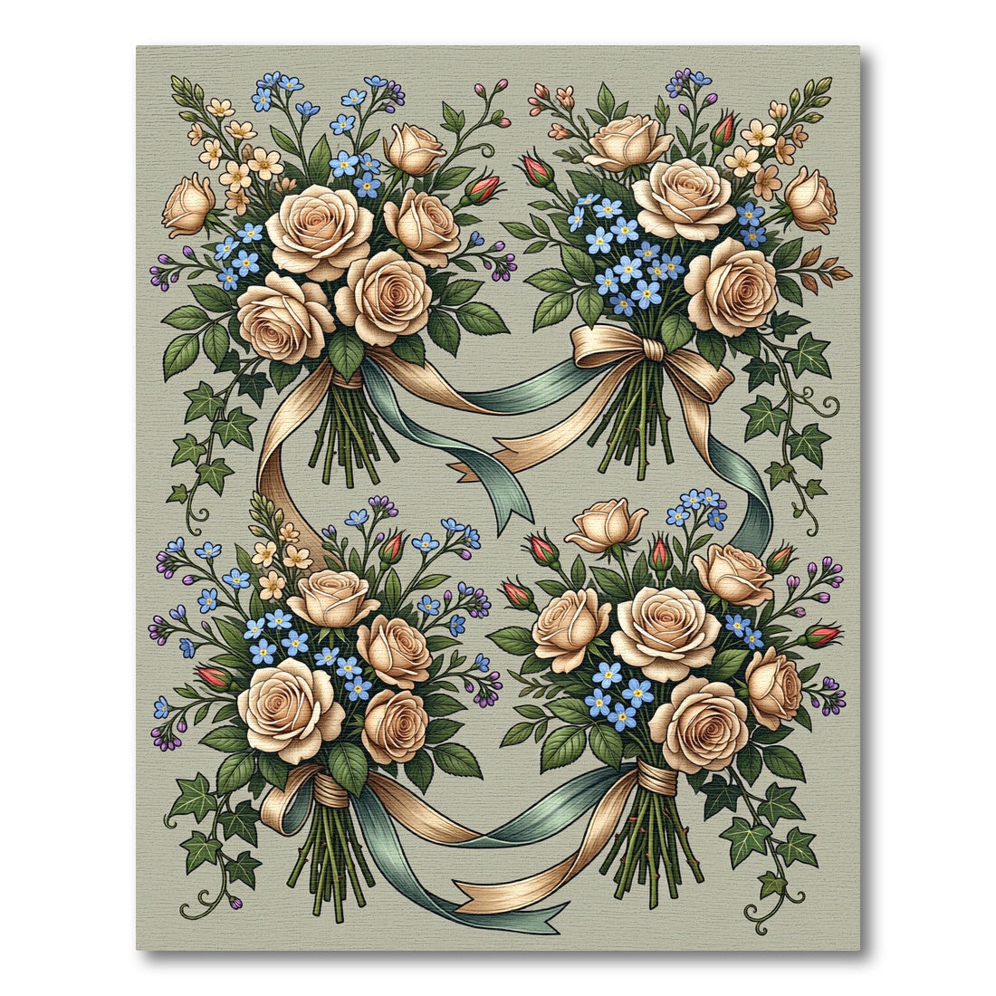Elegant Champagne Rose Bouquet Floral Rug