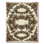 Ornate Gold Leaf Scrollwork Frames Rug