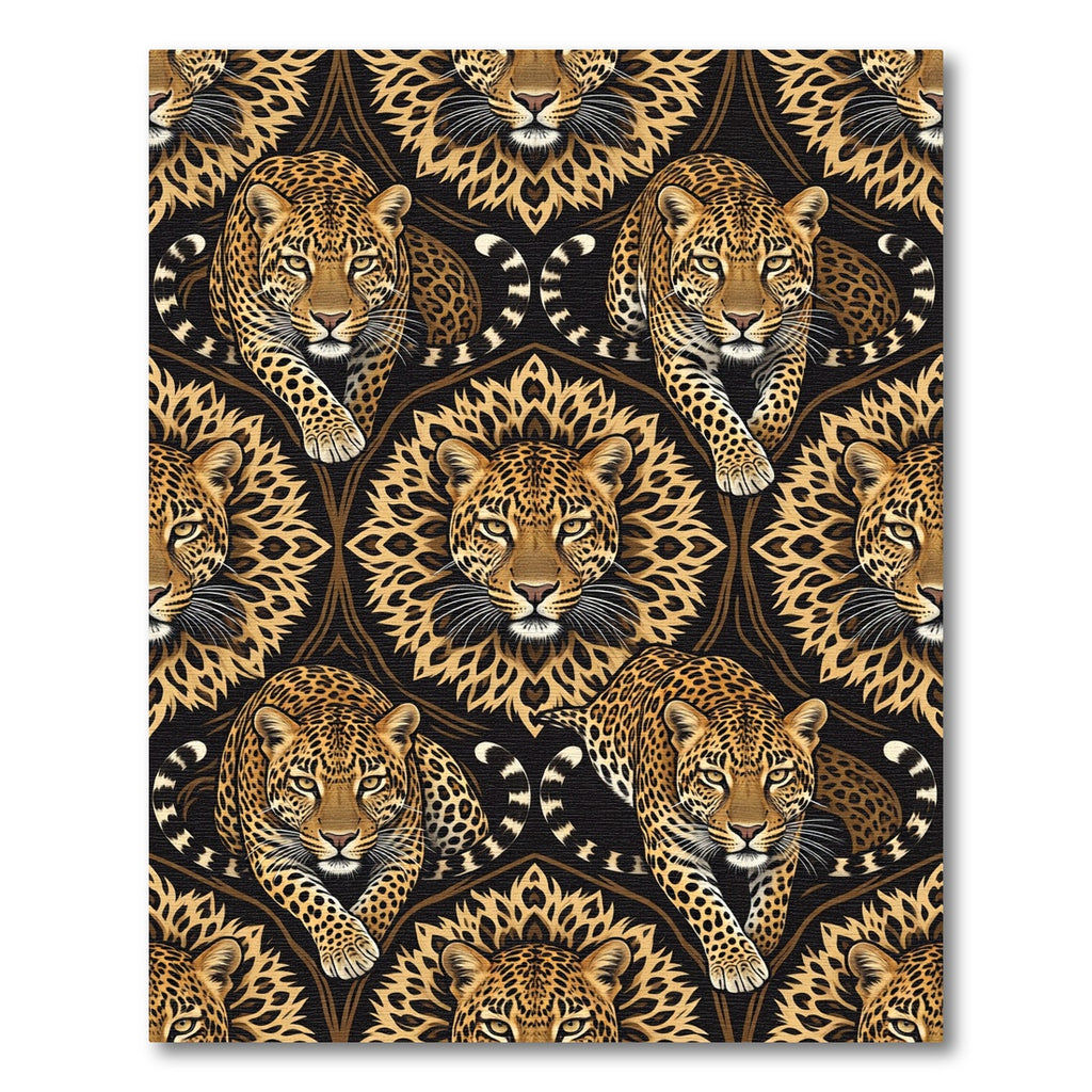 Majestic Golden Leopard Head Black Tapestry Rug