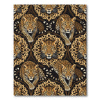 Majestic Golden Leopard Head Black Tapestry Rug