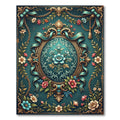 Ornate Teal Floral Rococo Medallion Rug