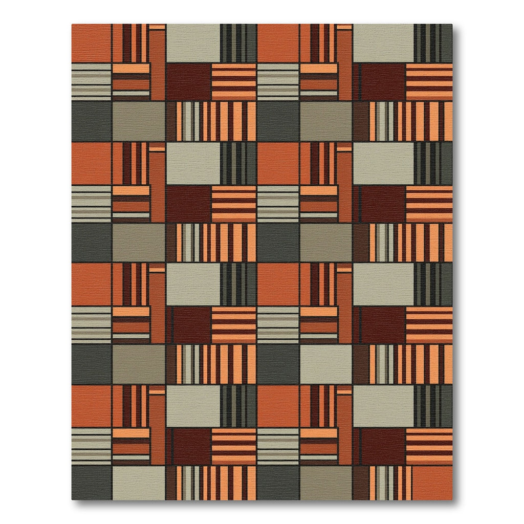 Midcentury Modern Geometric Burnt Orange Brick Grid Rug