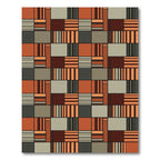 Midcentury Modern Geometric Burnt Orange Brick Grid Rug