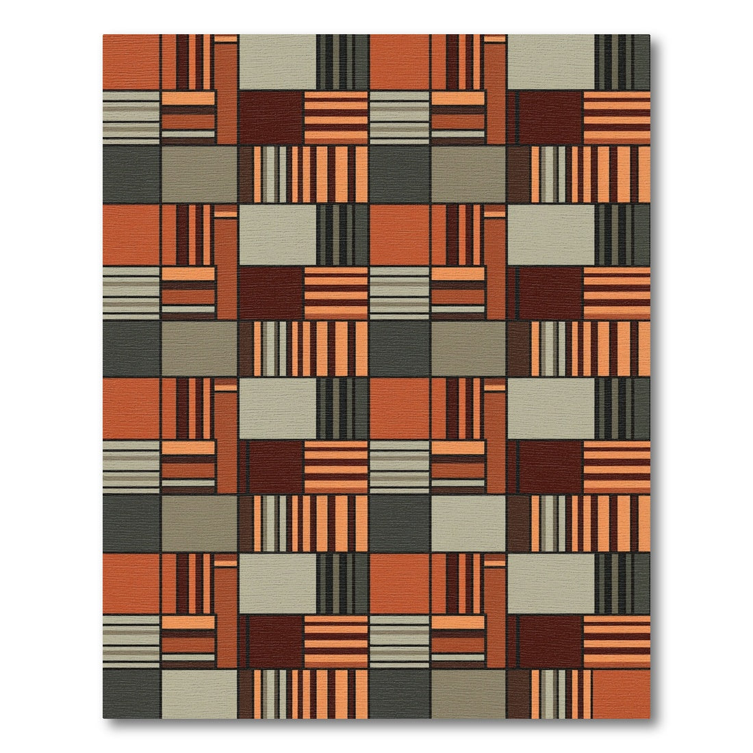 Midcentury Modern Geometric Burnt Orange Brick Grid Rug