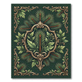Ornate Emerald Pine Botanical Scroll Rug