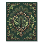 Ornate Emerald Pine Botanical Scroll Rug
